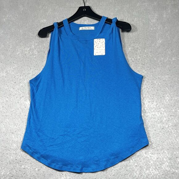 Free People Shirt Womens Size Large Blue Cut Out Shoulder Sleeveless NWT - Picture 1 of 13